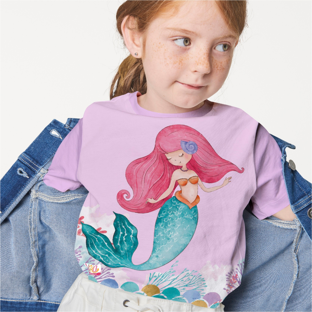 Kaos Anak Perempuan gambar Mermaid/duyung. Baju Anak Perempuan Lucu, Baju anak Gambar Mermaid Lilac
