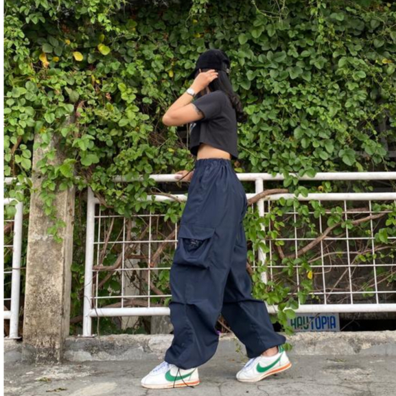 AIGO zeil cargo pants - celana cargo parasut panjang navy streetwear unisex