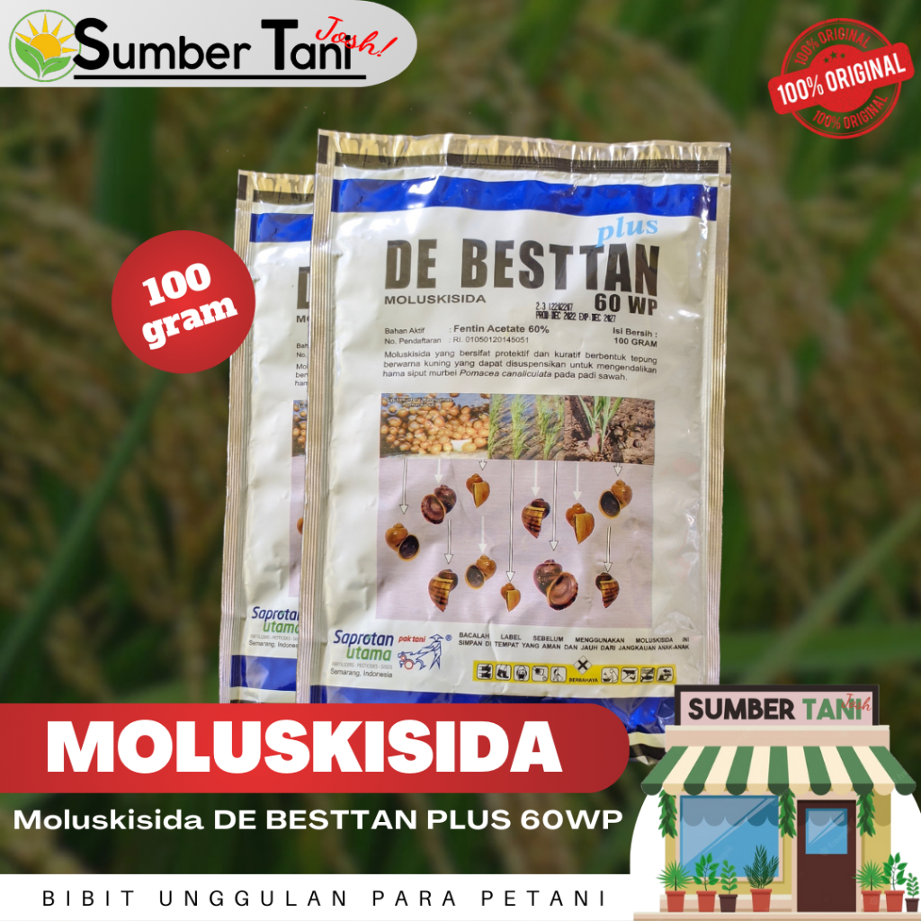 Obat Keong Sawah DE BESTTAN PLUS MOLUSKISIDA 60WP Kemasan 100 Gram