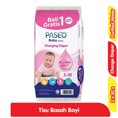 PASEO Baby Wipes Changing Diaper Purified Water 2 x 50 s