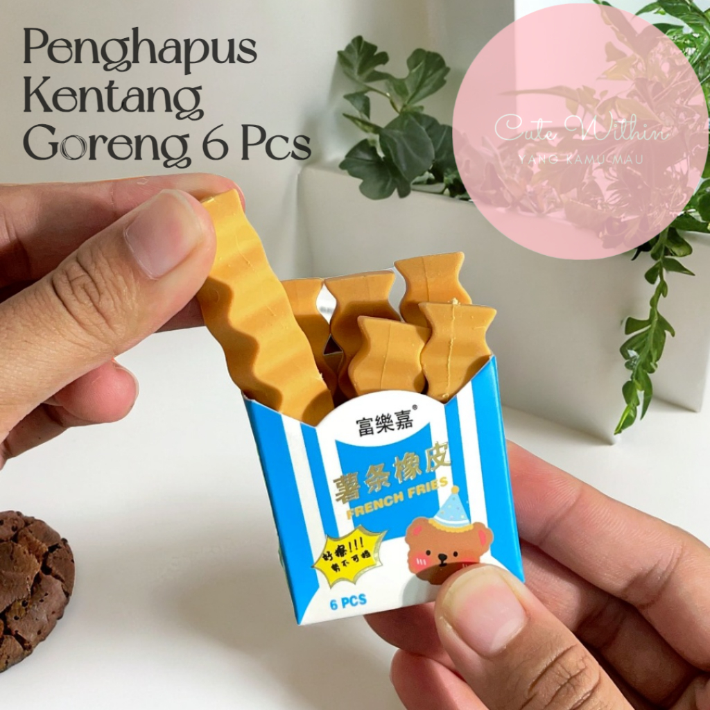 

French Fries Penghapus Pensil Motif Kentang Goreng 1 pak isi 6 Pcs - eraser karakter misteri lucu unik viral anak