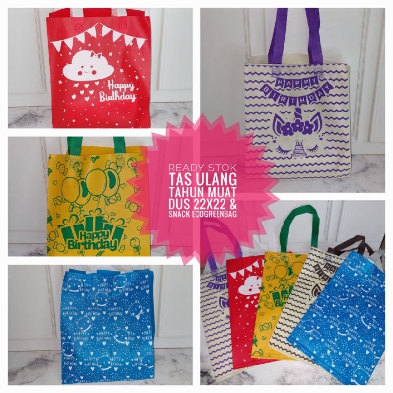 

Tas ulang tahun motif terbaru muat dus 22x22 goodiebag birthday