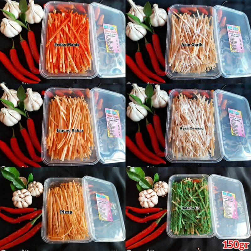 

Paket Hemat Mie Lidi Biting Gepeng 1kg 6rasa mix 150gr