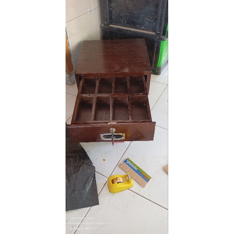 laci uang laci kasir cashdrawer kayu jati dengan ruang rahasia