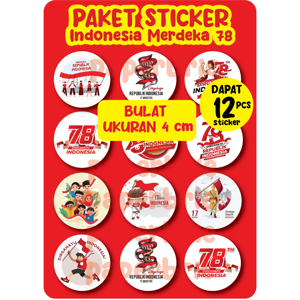 

Paket Sticker HUT RI Merah Putih - Indonesia Merdeka 78, Bendera RI, Sticker Tema Kemerdekaan