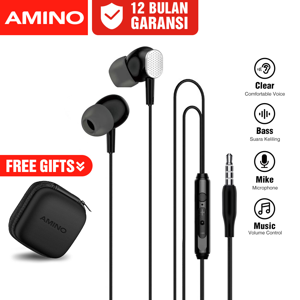Amino EP05 Headset Telinga Dalam Jack 3.5mm dengan Mikrofon - Hitam|Putih
