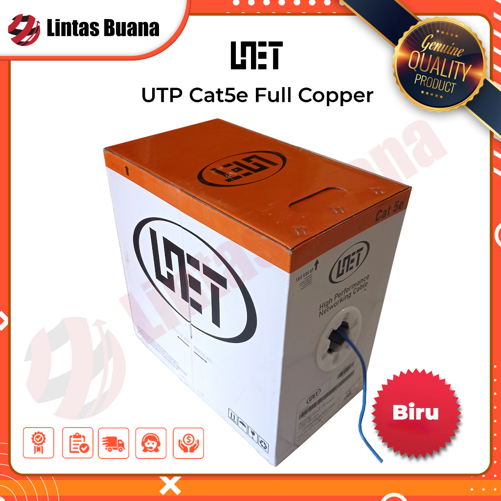 LNET UTP Cat5e Solid-Bare Copper Cable BLUE, 4PR, Kabel Cat 5e 25 AWG full copper