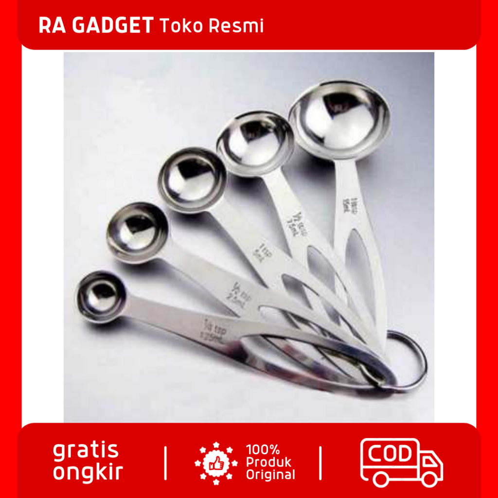 Sendok Takar Cup Stainless Steel Measuring Spoon 5 PCS / Alat Sendok Ukuran Takaran Penakar Adonan K