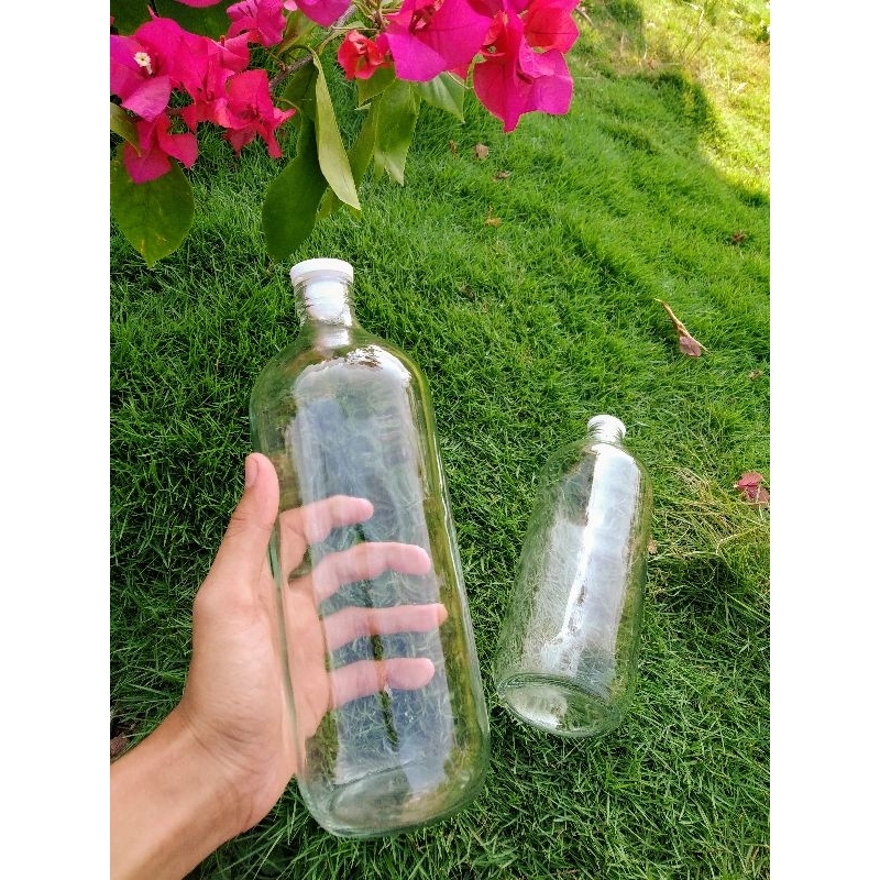 [Paket isi 2] Botol Bensin 1 Liter kaca Botol Kaca 1000 ml BOTOL KACA  1 liter BOLLES BOTOL JAMU BEL