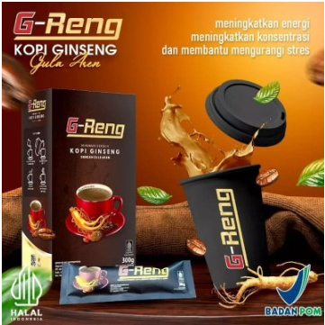 

KOPI G-RENG PREMIUM/KOPI GINSENG UNTUK STAMINA DAN KESEHATAN HARGA 1 BOX ISI 10 SACHET 300 GRAM
