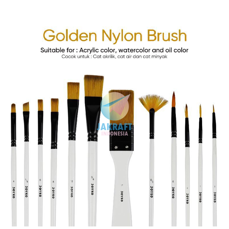 

(1 Set) Paket Kuas Cat Lukis Set JOYKO BRS-18 isi 12 Golden Nylon Brush Profesional + Hardcase