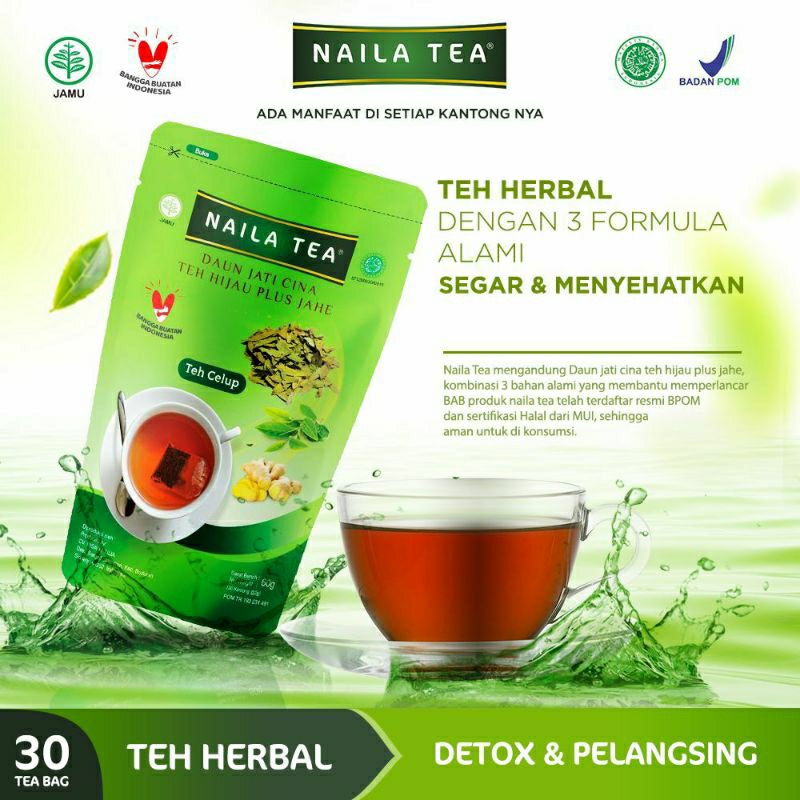

Naila tea herbal pelangsing(jati cina teh hijau plus jahe)