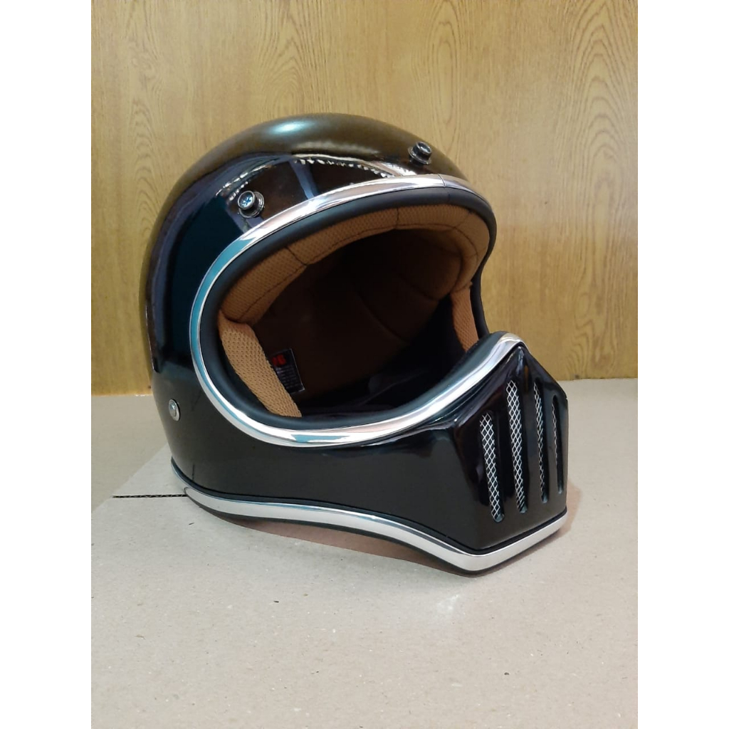 Helm cakil custom fullface warna hitam glossy keren- helm cakil custom bandit retro m30 izahhelmet