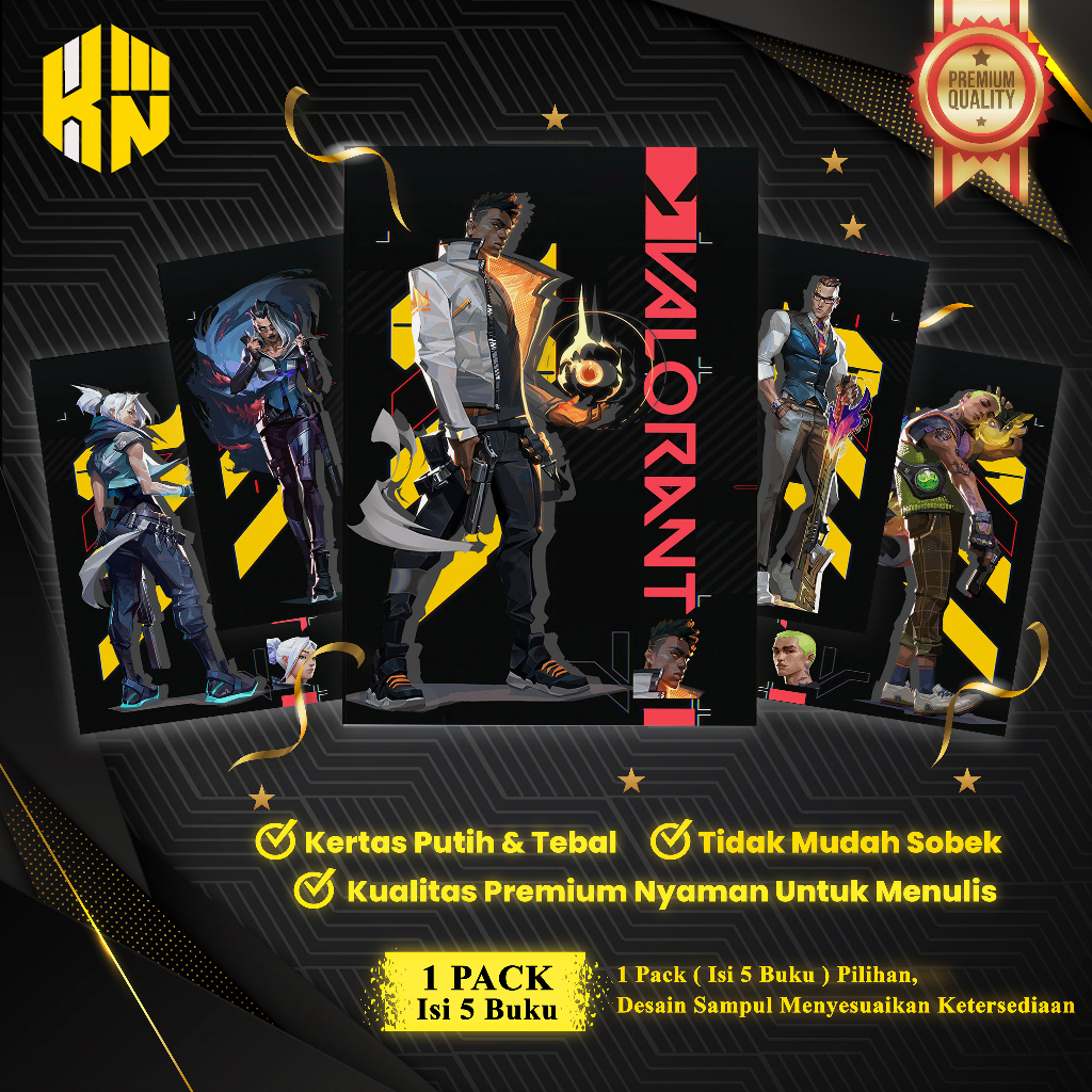 

KEN.IND - Buku Tulis Sekolah Custom Tema VALORANT Bergaris 38 Lembar 1 Pak Isi 5 Buku/ Buku Tulis Anime/ Buku Aesthetic/ Buku Catatan