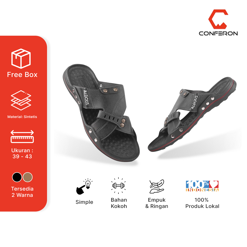 Conferon - Sandal Slip On Pria VZD03 Warna Hitam Coklat Bahan Karet