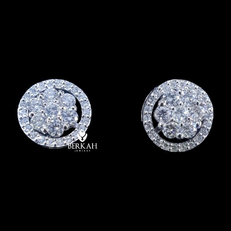 Anting Giwang Emas 18k 75% Berlian 1,28 ct eropa asli natural diamond