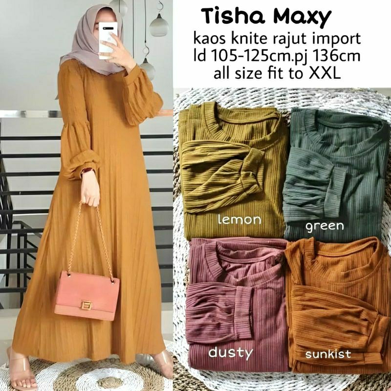 TKG - TISHA MAXY Gamis Knit Jumbo Import Premium by Fashion Baju Branded Ori Solo