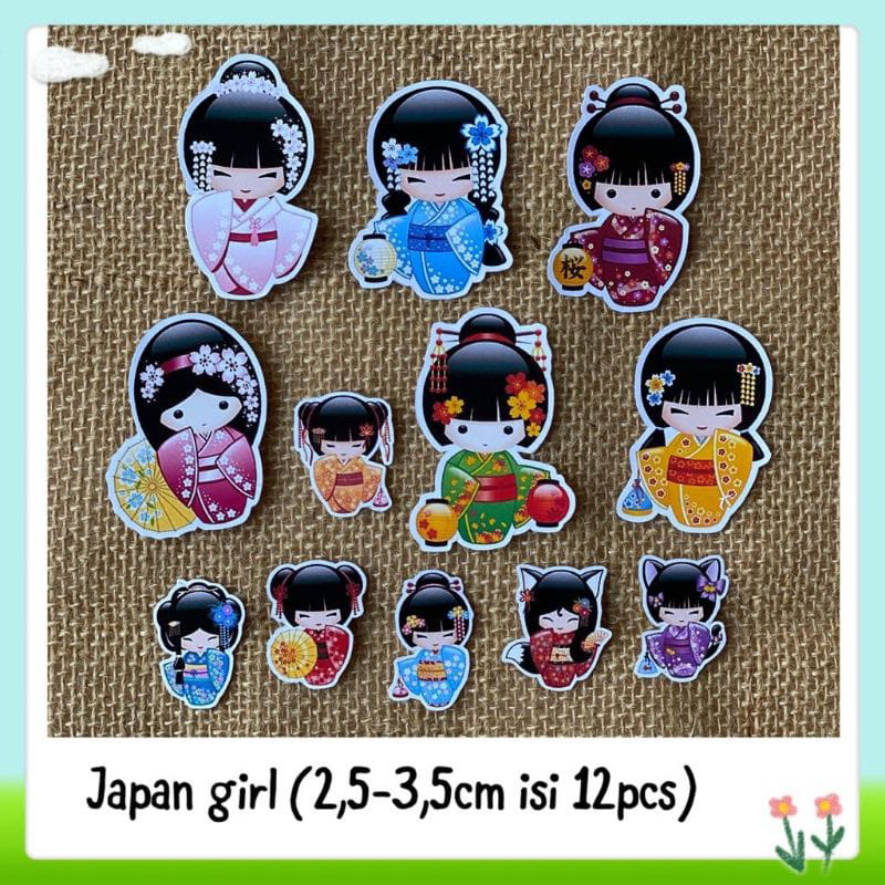 

12pcs sticker tempelan glossy japan girl