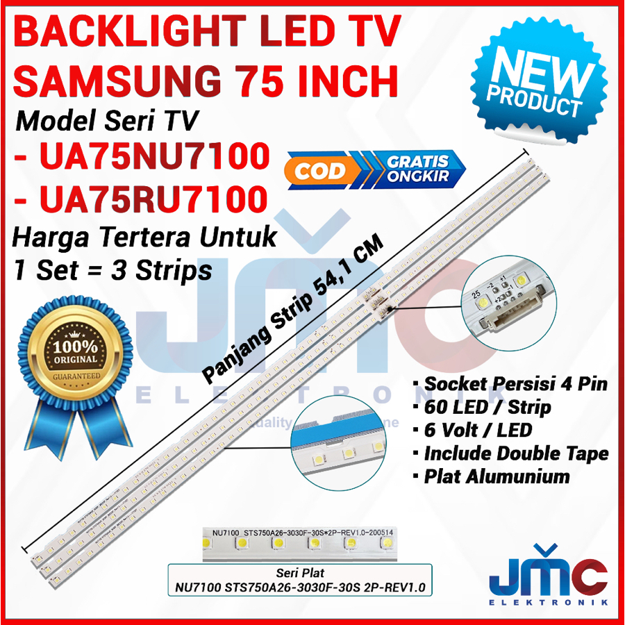 BACKLIGHT TV LED SAMSUNG 75 INCH UA75NU7100 UA75RU7100 75NU7100 75RU7100 LAMPU BL TV LED 75 IN