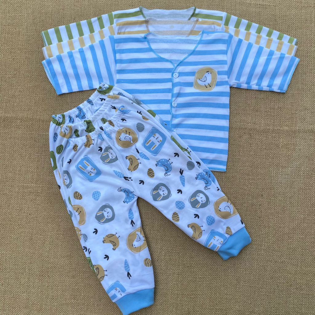 3 PCS Baju Bayi Lengan Panjang + Celana Panjang Bayi Baru Lahir Baju Bayi Setelan Warna Kuning Celan