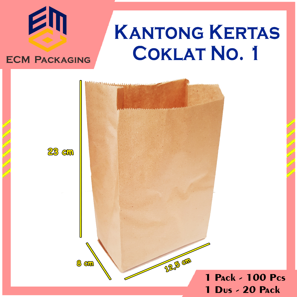 Paper Bag Food No.1 23X12.5+8 100 pcs | Kantong Kertas Coklat Putih| Paper bag kentang | Kantong Rot