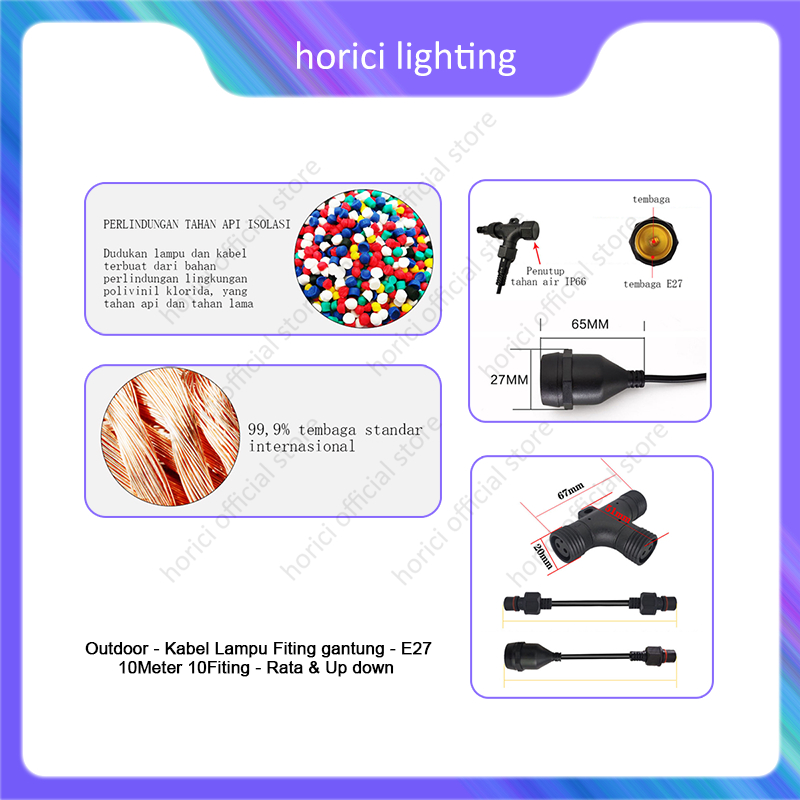 Horici Full 10Mter 10Fiting Kabel Fitting Lampu Gantung Outdoor Kabel Tembaga Lampu Gantung Cafe Dekorasi.