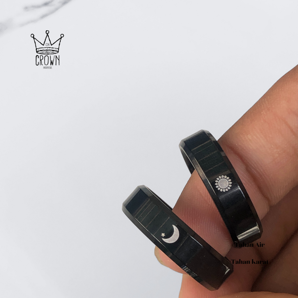 SUN&MOON RING BLACK // CINCIN TITANIUM  PRIA WANITA // CINCIN PRIA POLOS BLACK RING / SILVER RING / 