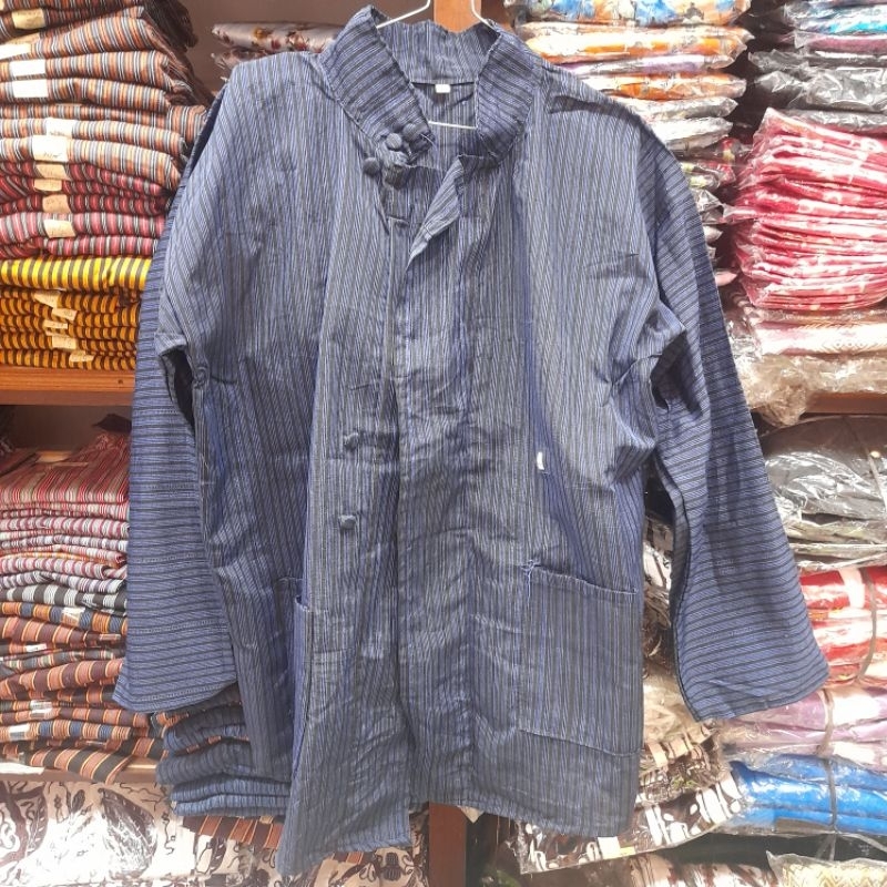 Surjan Tenun Lurik Dewasa L Garis kecil biru navy
