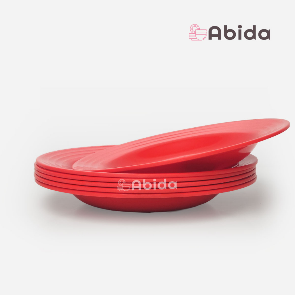 Abida 1 Lusin Piring Makan Melamin 9 inch - Piring Ulir Lusinan - Grosir Piring Melamin - Piring Lus