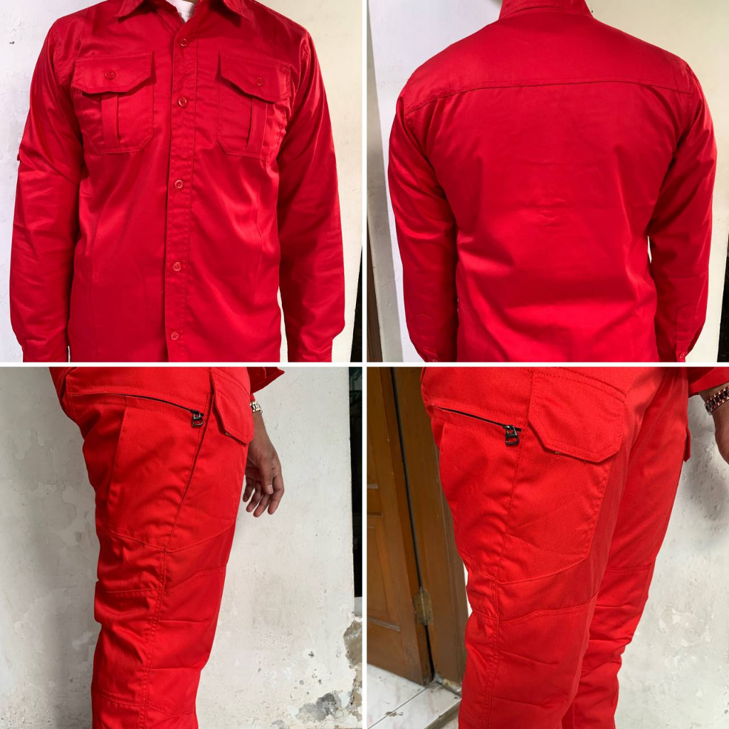 STELAN SERAGAM KEMEJA PDL DAN STELAN CELANA KEMEJA WARNA MERAH PDL OUTDOOR | SETELAN KEMEJA PDL DAN 