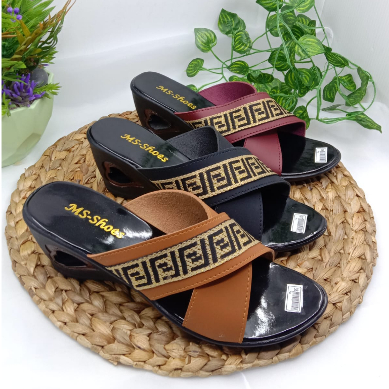 Sandal Slop Selop Wedges Wanita Heels Sandal Ibu Ibu Kekinian Pesta Kondangan Elegant - FX-01