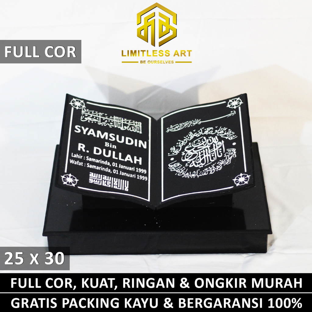 Batu Nisan Kepala Kijingan Kijing Maesan Makam Granit Model Bentuk Buku Alquran Full Set Dudukan Len