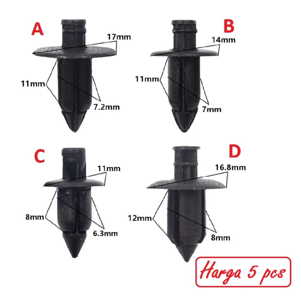 Klip Rivet/Cengkeh/Kancing Mobil Tekan Universal 6mm 7mm 8mm