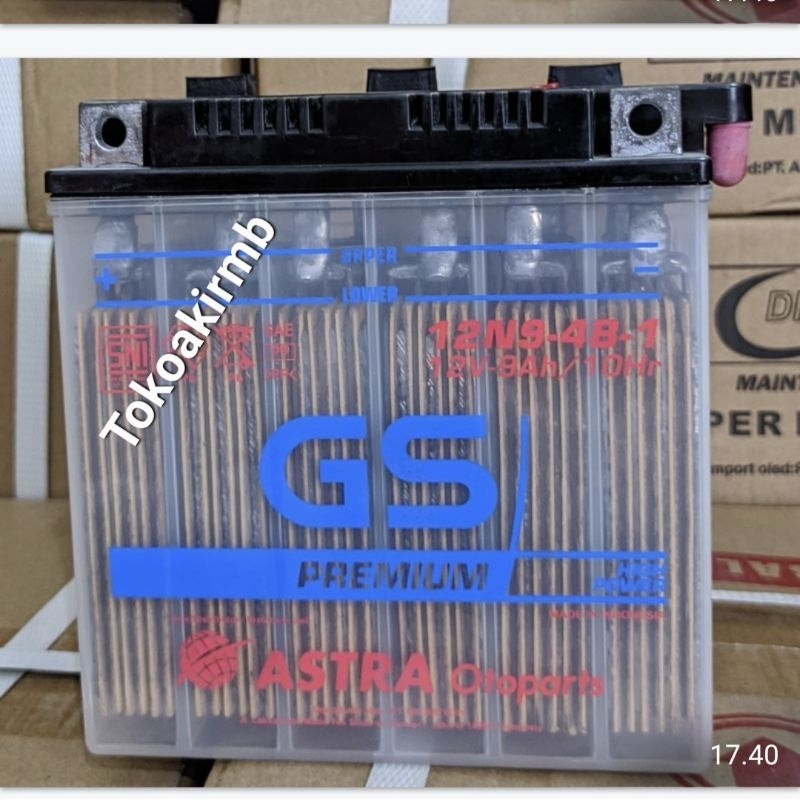 Aki 12N9(12v/9ah) Gs astra buat motor Thunder125,Pulsar150,250, Viar roda 3