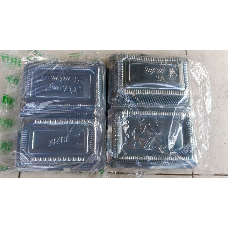 (1 PACK / 100 PCS) Kotak mika 3A / 3X merk mega / Irit kotak nasi mika plastik kue sekali pakai