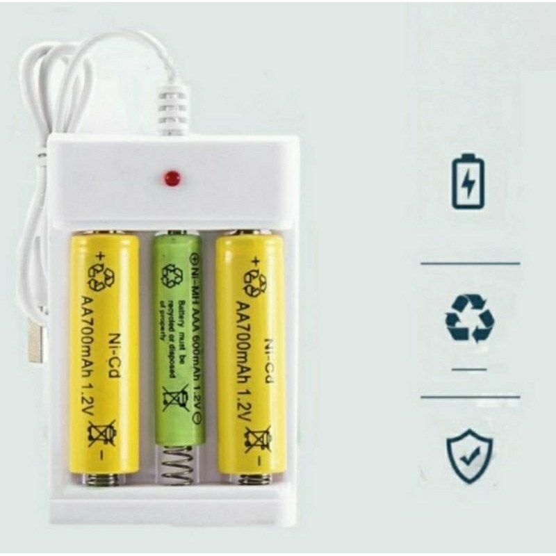 Batre Charger Dekstop USB Power Battery AA AAA A2 A3 Rechargeable Baterai Cas Casan batre 3 Slot 600