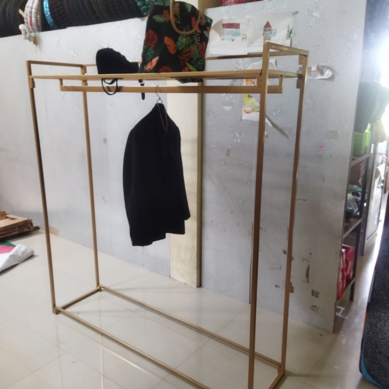 gawang gantungan baju tiang doble + dudukan tas