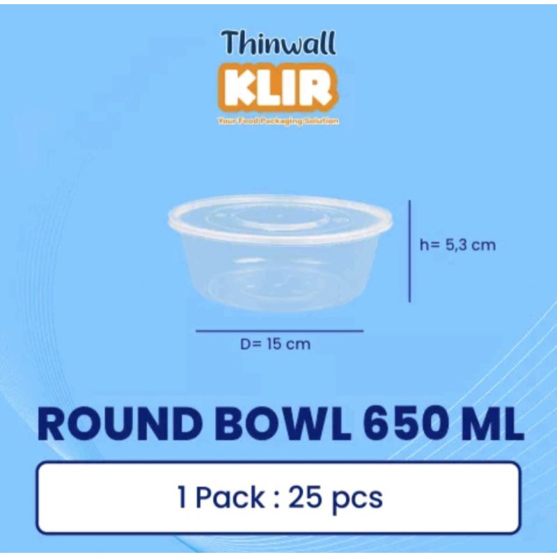 Thinwall 650ml Round bowl wadah bulat mangkok plastik tempat makanan sup bakso salad buah packaging 