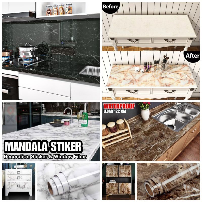 STIKER MARMER DINDING LANTAI DAPUR GLOSSY ANTI AIR DAN PANAS WALLPAPER DINDING DAPUR MOTIF MARMER
