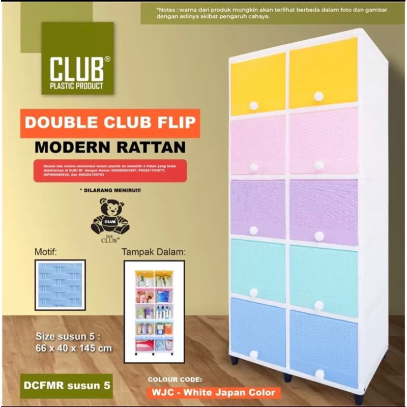 LEMARI PLASTIK DOUBLE FLIP 5 SUSUN CLUB/ LEMARI PLASTIK CLUB DCF 5 SUSUN