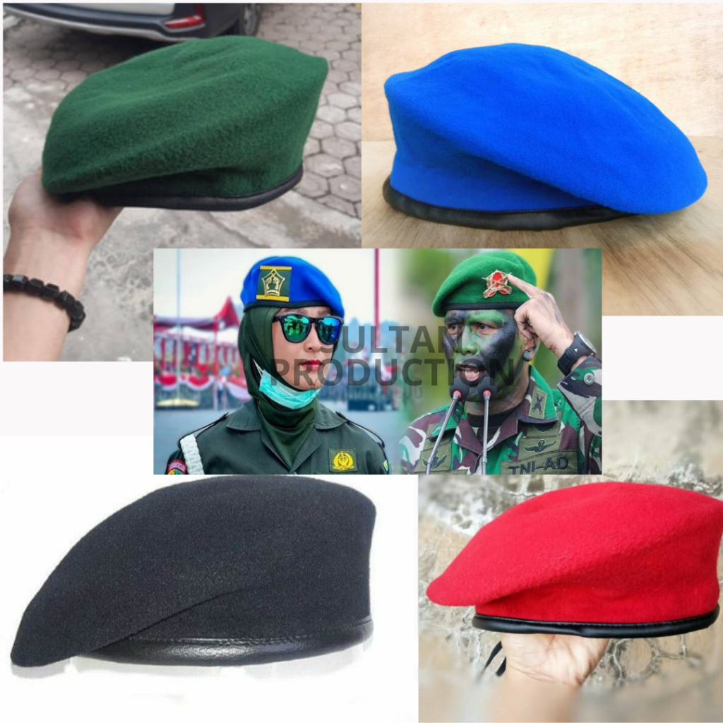 Baret Warna Biru Hitam Merah Hijau coklat TNI AD STANDARD MILITER / POLRI Pembina Pramuka