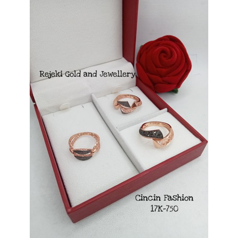 Cincin Fashion terbaru 2warna emas asli kadar 17K-750
