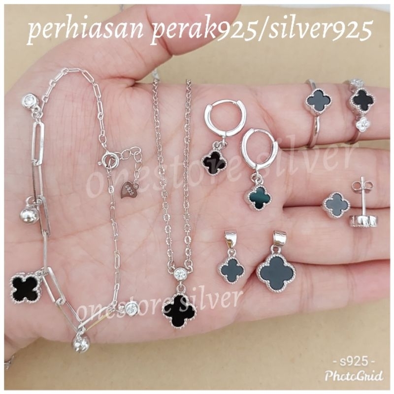 ANTING VANCLEEF CLOVER PERAK 925 LAPIS MAS PUTIH CLOVER / Gelang Clover / Kalung Clover / Cincin Clo