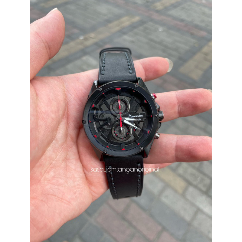 Jam Tangan Alexandre Christie Ac 6620 Original Black Red Kulit Pria