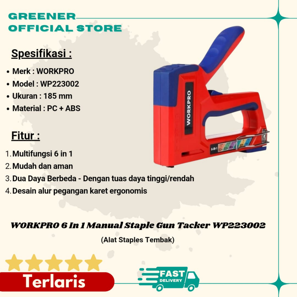 

WORKPRO 6 In 1 Manual Staple Gun Tacker WP223002 - Alat Staples Tembak