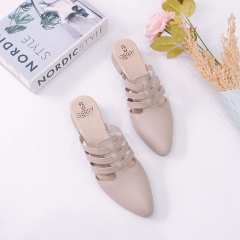 SEPATU SANDAL WANITA TUTONG FLAT KULIT SAPI ASLI PAPIRUT GARUT MURAH