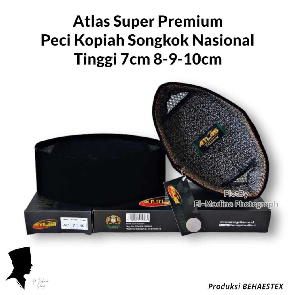 BEST SELLER PECI KOPIAH HITAM ATLAS PREMIUM AC TINGGI 7 8 9 10 CM SONGKOK NASIONAL ATLAS BLUDRU