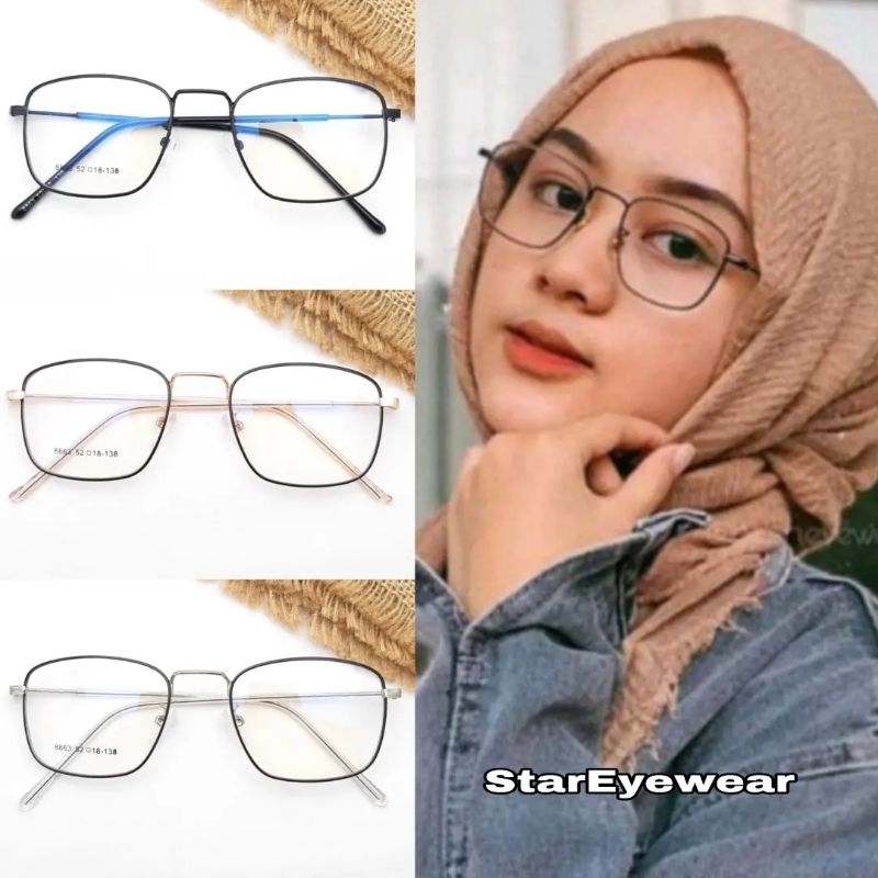 FRAME ZAHRA LENSA MINUS - KACAMATA BESI KOTAK - KACAMATA MINUS WANITA - KACAMATA LENSA PHOTOCROMIC O