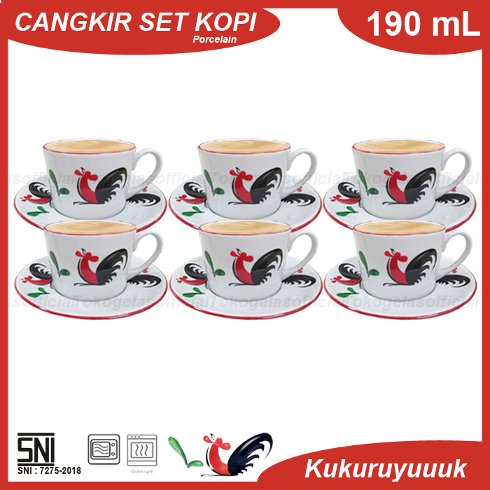 1 SET 6 PCS Cangkir Keramik Kopi/Cangkir Ayam Jago/Cangkir Teh/Cup and Saucer Porcelain/Cangkir Teh 