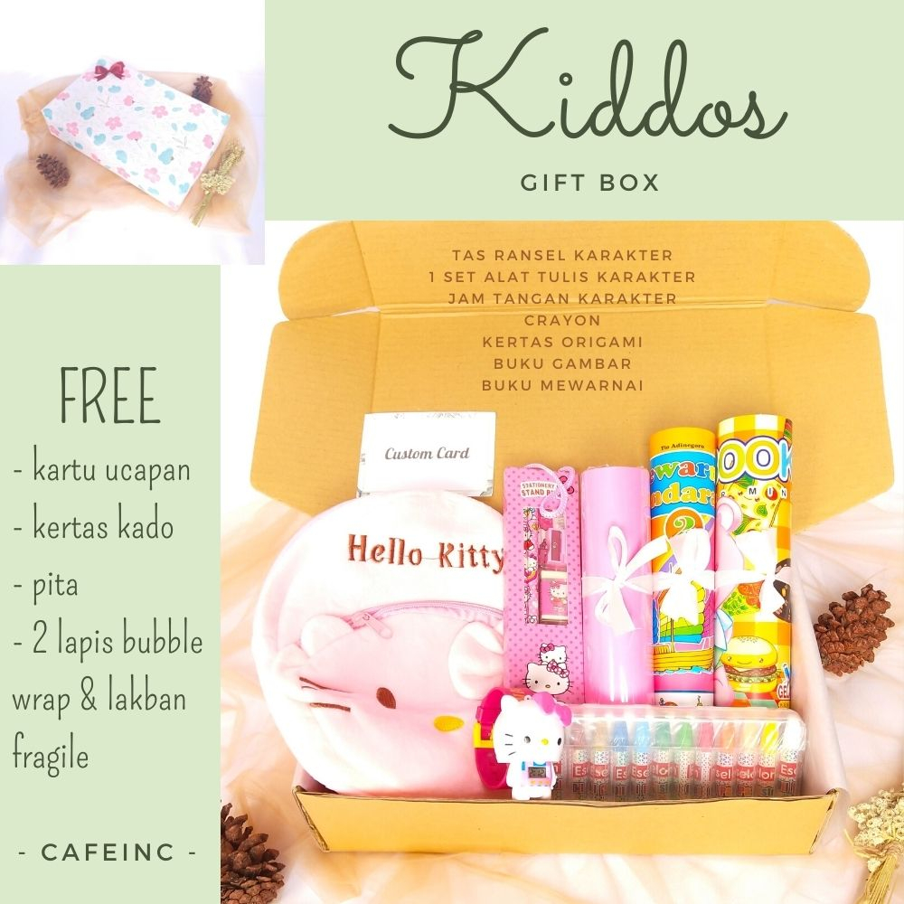 

KIDDOS gift box kado hadiah hampers ulang tahun anak anak laki perempuan TK KB playgroup karakter doraemon hello kitty spiderman lucu murah unik estetik